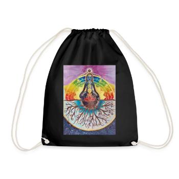 Spiritueller Meditationsbaum mit Chakras - Turnbeutel - Schwarz - Vorne