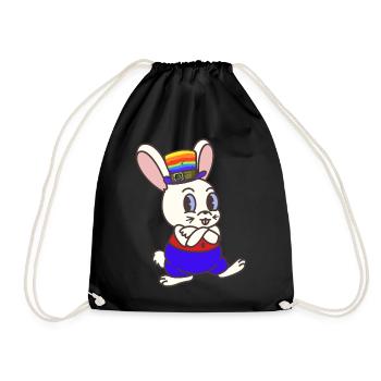 Regenbogen Kaninchen Hase LGBT Gay Pride Hasen - Turnbeutel - Schwarz - Vorne