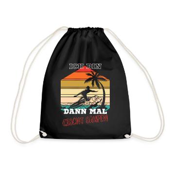 Surfer design with palm trees, retro stripes, German - Drawstring Bag - black - Front