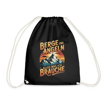 Angeln Fischen in der Natur lustiger Spruch - Turnbeutel - Schwarz - Vorne