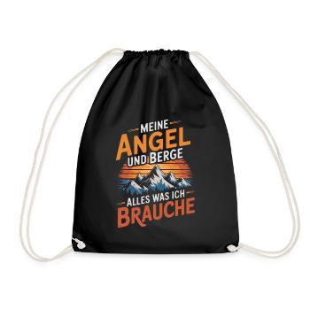 Angeln Fischen in der Natur lustiger Spruch - Turnbeutel - Schwarz - Vorne