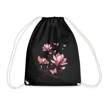 Magnolias and butterflies – delicate beauty - Drawstring Bag - black - Front