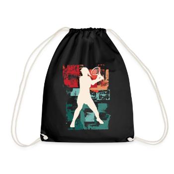 Tennis Tennis Player Woman Sport Vintage Retro - Drawstring Bag - black - Front