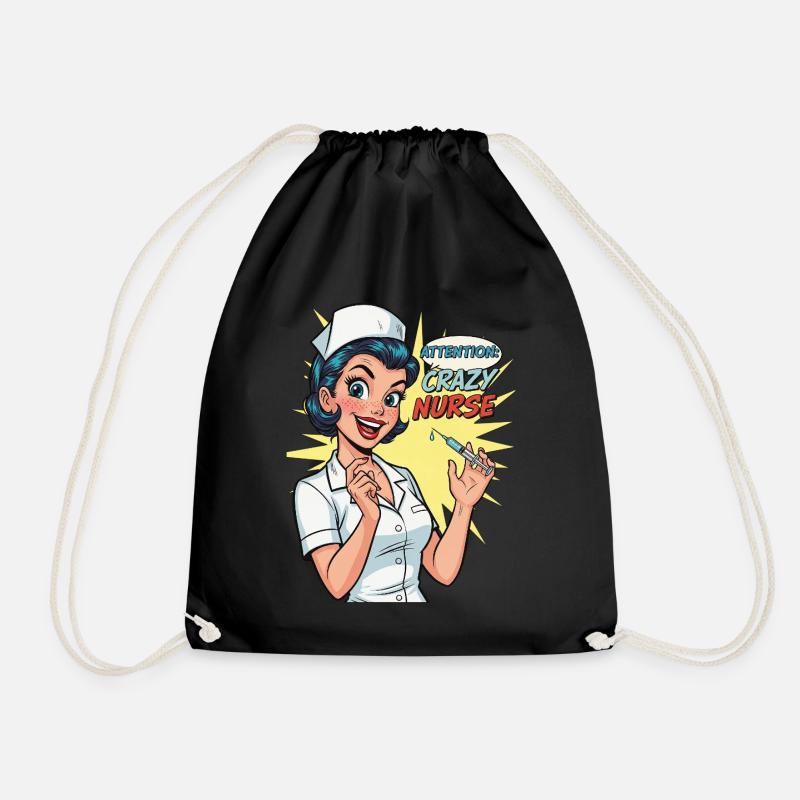 Lustige Retro Krankenschwester mit Spritze - Turnbeutel - Schwarz