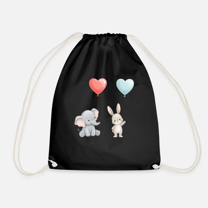 Elefant Hase Liebe Ballon Herz Cute - Turnbeutel - Schwarz