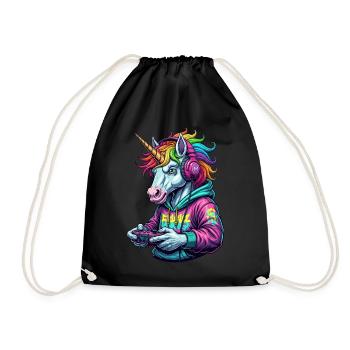 Unicorn Gamer: Retro gamer fun! - Drawstring Bag - black - Front