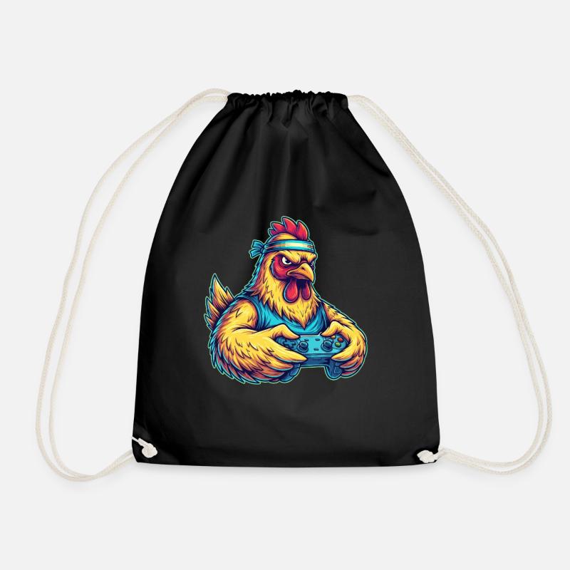 Gaming Chicken Gamer: Your controller fighter! - Drawstring Bag - black