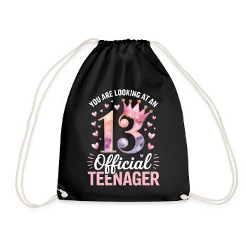 13th birthday teenager gift - Drawstring Bag - black - Front