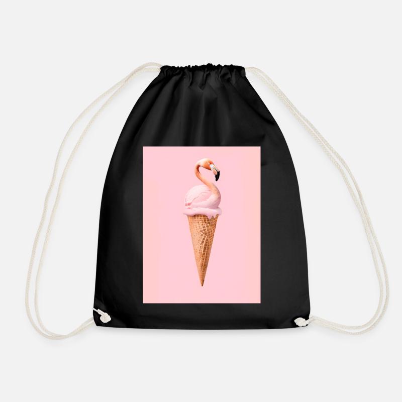 Flamingo-Eis mit Waffeltüte - Turnbeutel - Schwarz
