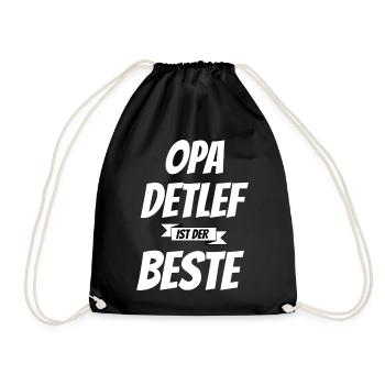 Opa Detlef ist der Beste - Geschenk - Turnbeutel - Schwarz - Vorne