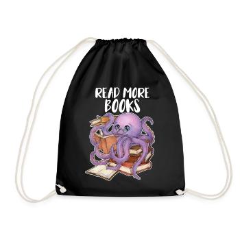 Reading Octopus in Stack of Books Book Gift - Drawstring Bag - black - Front