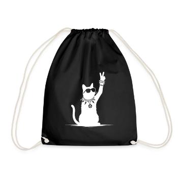 Rocker Cat Design – Cool & Loud - Drawstring Bag - black - Front