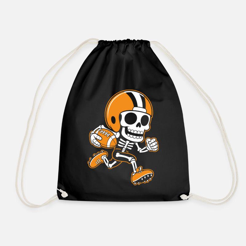 Skeleton Football Mascot Orange - Drawstring Bag - black