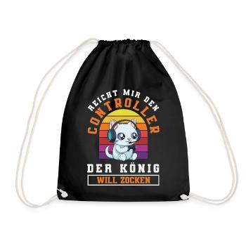 Hands me the controller – King wants to play - Drawstring Bag - black - Front