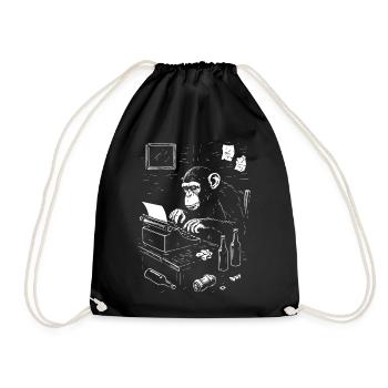 Ape Typist on Vintage Typewriter - Drawstring Bag - black - Front