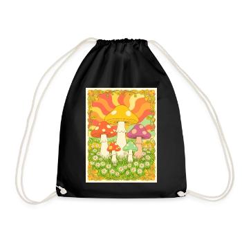 Psychedelic Mushrooms in Groovy Colors 70s - Drawstring Bag - black - Front