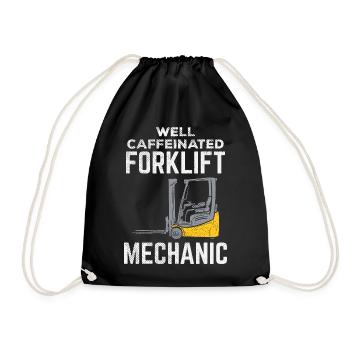 Well Caffeinated Forklift Mechanic Design - Drawstring Bag - black - Front