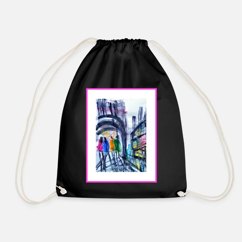 Urban style watercolor, abstract - Drawstring Bag - black