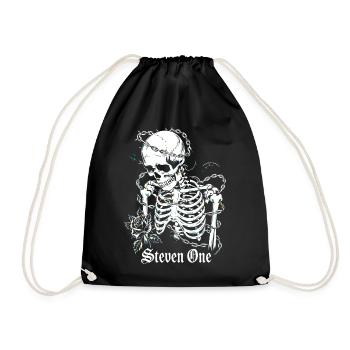 Skeleton with chain and flower - Drawstring Bag - black - Front