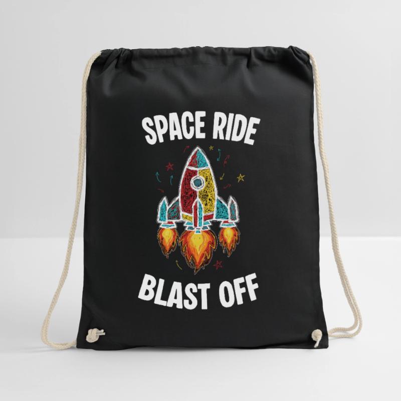 Space Rocket Retro Scribble Blast Off Drawstring Bag