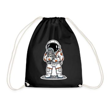 Gray Cat Space Astronaut Cuddly Cute - Drawstring Bag - black - Front