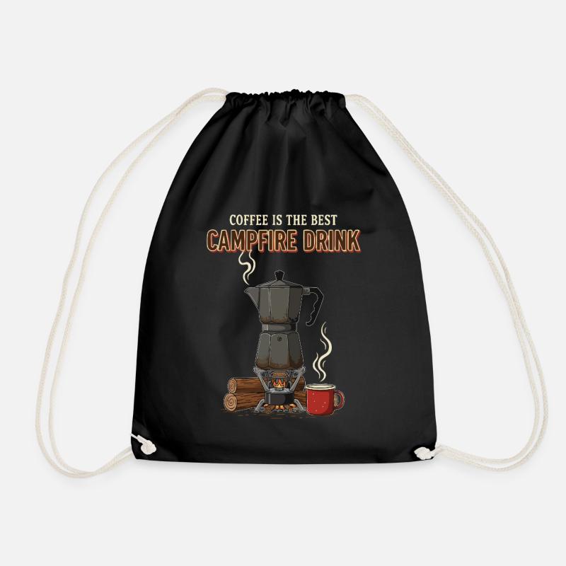 Camping Café Humour Quote Coffee Campfire Drink - Drawstring Bag - black