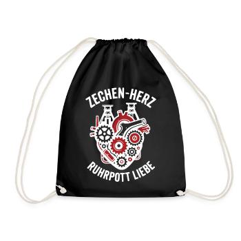 Zechen Herz, Ruhrpott Shirt, Hoodie, Tasche, Tasse - Turnbeutel - Schwarz - Vorne