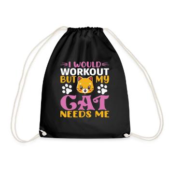 No workout cat needs me - Drawstring Bag - black - Front