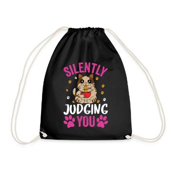 Silently judging you cat - Drawstring Bag - black - Front
