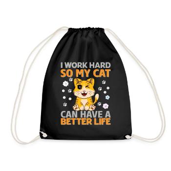 Work hard for my cat - Drawstring Bag - black - Front