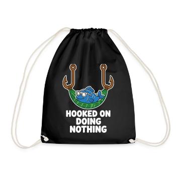Hooked On Doing Nothing Anglerhumor - Drawstring Bag - black - Front