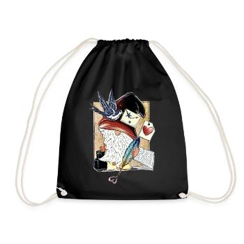 Cute book dwarf with feather heart - Drawstring Bag - black - Front