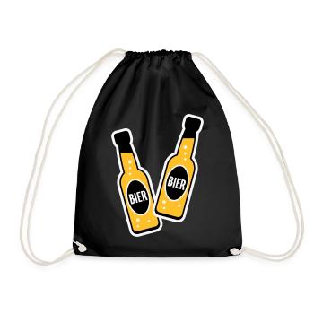 2 Bierflaschen Stoßen An (Bier Biertrinker NEG 3C) - Turnbeutel - Schwarz - Vorne