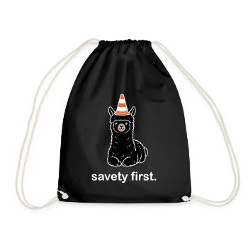 Safety First – Lustiges süßes Alpaka Motiv - Turnbeutel - Schwarz - Vorne