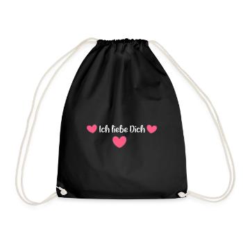 Ich liebe Dich Herz Valentinstag - Turnbeutel - Schwarz - Vorne