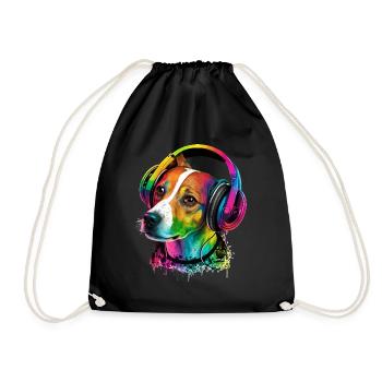 Jack Russell Terrier mit Kopfhörer Musik Fan Hunde - Turnbeutel - Schwarz - Vorne