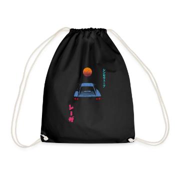 Synthwave Retrowave Aesthetic Vintage Japanese - Drawstring Bag - black - Front