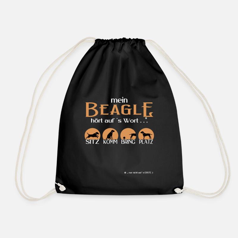Mein Beagle hört auf´s Wort Geschenkidee Sitz Komm - Turnbeutel - Schwarz