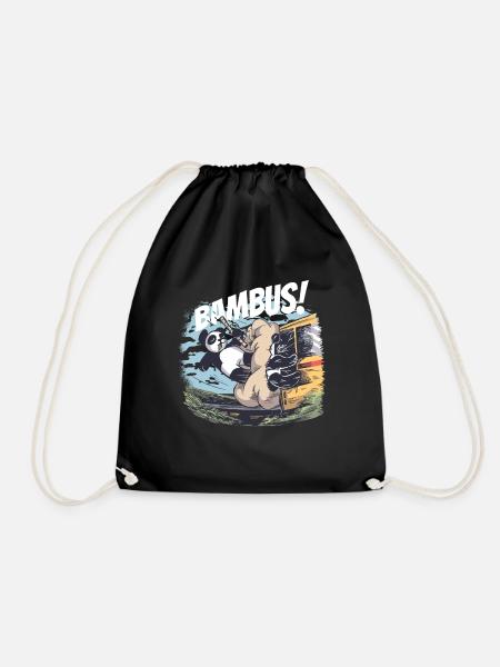 Panda Bambus lustig Bus Geschenk - Turnbeutel - Schwarz