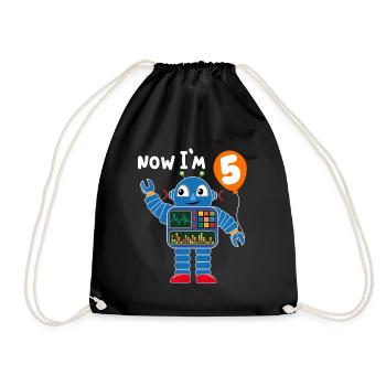 Robot 5th birthday - Drawstring Bag - black - Front