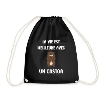 Humour petit castor - Sac de sport léger - noir - Devant