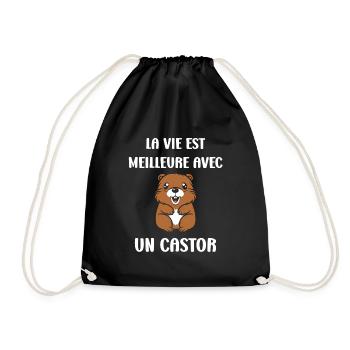Humour petit castor - Sac de sport léger - noir - Devant