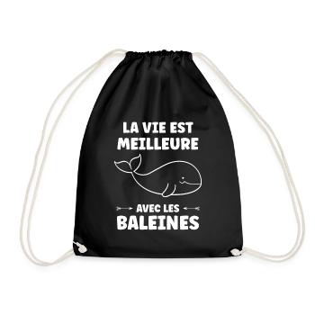 Baleines bleu Amour baleine - Sac de sport léger - noir - Devant