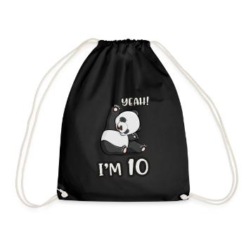 10th birthday panda girl panda bear gift - Drawstring Bag - black - Front