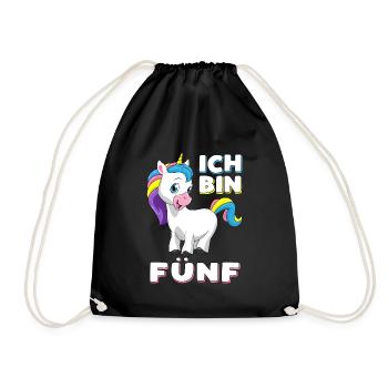 Ich bin 5 Jahre Einhorn 5. Geburtstag Geschenk - Turnbeutel - Schwarz - Vorne