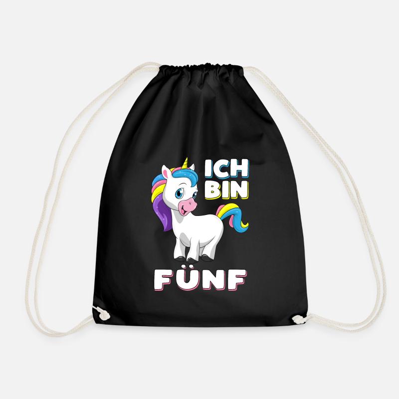 Ich bin 5 Jahre Einhorn 5. Geburtstag Geschenk - Turnbeutel - Schwarz