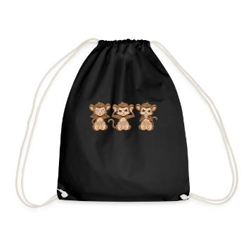 3 monkeys see nothing hear say monkey gift - Drawstring Bag - black - Front