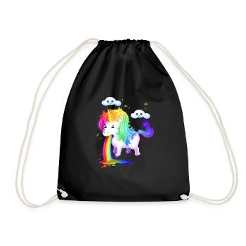 Unicorn rainbow puke unicorn lovers gift - Drawstring Bag - black - Front