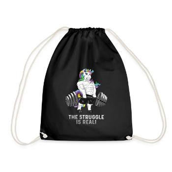 Unicorn deadlift the struggle is real gift - Drawstring Bag - black - Front