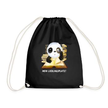 Panda Buch Bibliothek mein Lieblingsplatz Geschenk - Turnbeutel - Schwarz - Vorne